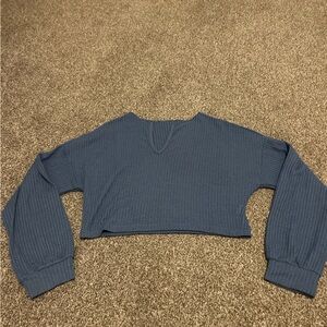 SHEIN Blue Ribbed Cropped Long-Sleeve Top